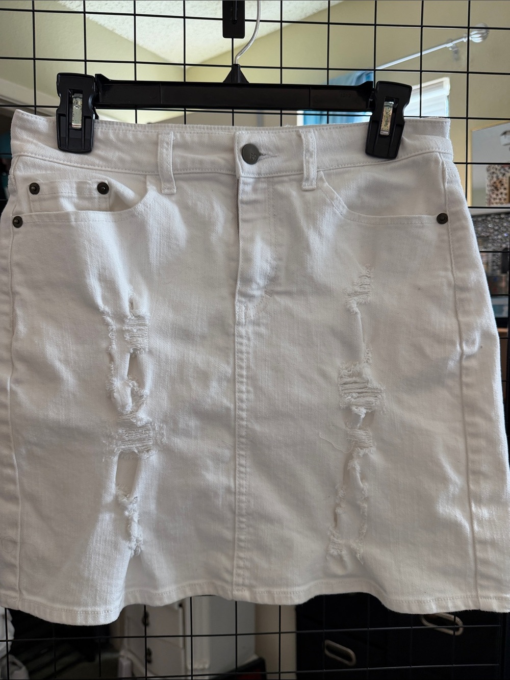 BP. White Distressed Denim Mini Skirt Raw Frayed Hem